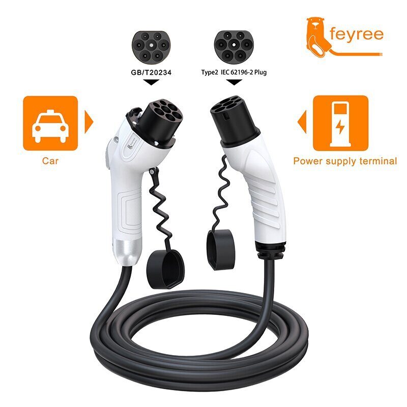 feyree EV Charger GB / T Женская сторона автомобиля к типу 2 Штепсельная вилка 16A 3,5 кВт 32A 7 кВт Зарядный кабель 5 м 11 кВт 22 кВт 3 фазы для электромобиля