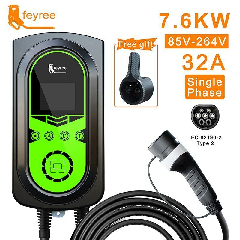 feyree EV Charger 7.6KW EV Wallbox Type 2 EV Charging Station 7.6KW Type2 EVSE Wallbox